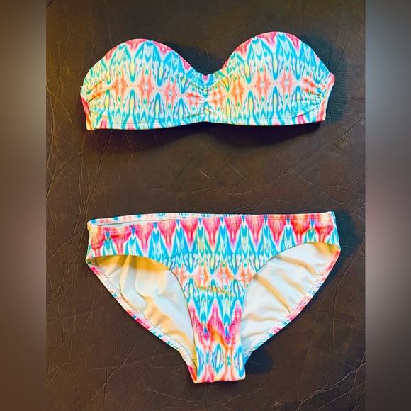 Op Swimwear Neon print strapless 2 piece bikini size juniors M (7-9) - Picture 10 of 16